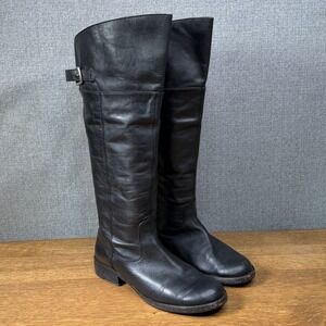 Coach Joele A7088 Black Leather Knee High Riding Boots Buckle Round Toe US 7.5 B